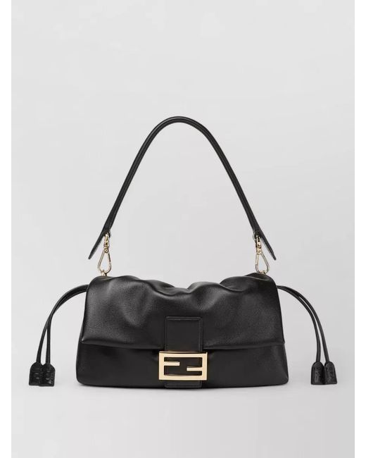 Fendi Black Baguette Medium Leather Clutch Bag