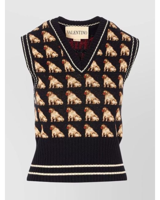 Valentino Garavani Black Virgin Wool V-Neck Sleeveless Knit Vest