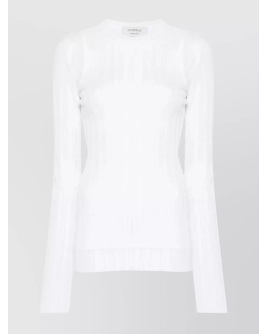 Sportmax White Sheer Organza Crewneck Blouse