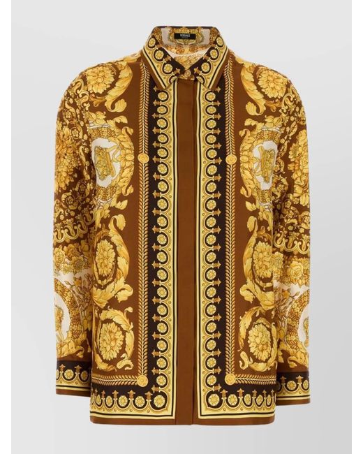 Versace Metallic Silk Printed Long-Sleeve Shirt for men