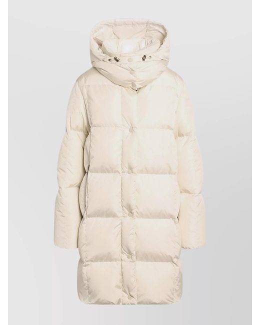 Moncler Natural Long Quilted Jacket Hood