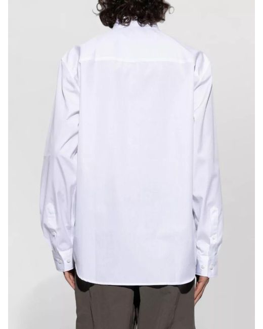 Dries Van Noten White Caper Cotton Poplin Long Sleeve Shirt for men