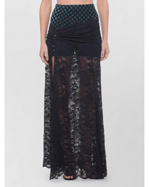 Rabanne Blue Draped Lace Midi Skirt