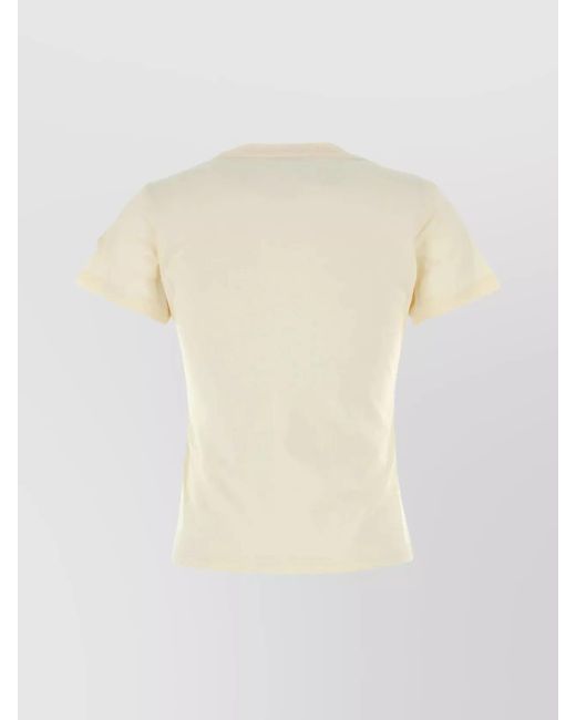 Moncler White Cotton Ribbed Crew Neck Crystal Embellished Logo Patch Short Sleeve T-Shirt