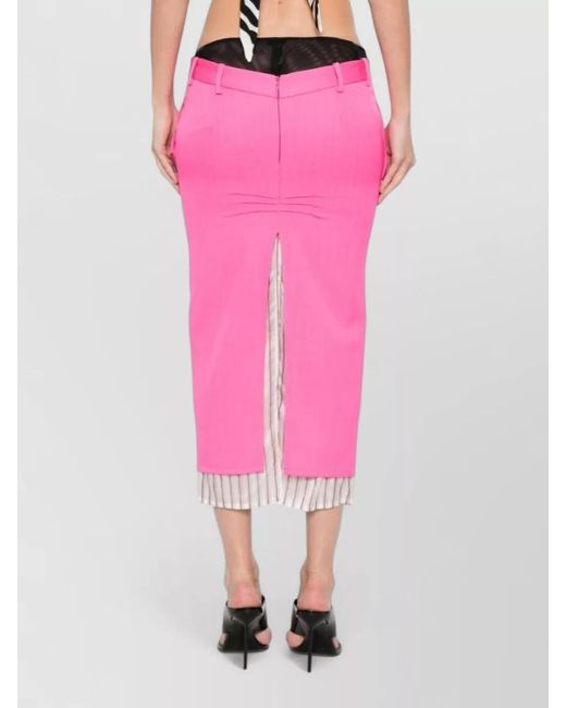 The Attico Pink Wool Midi Skirt High Waist Layered