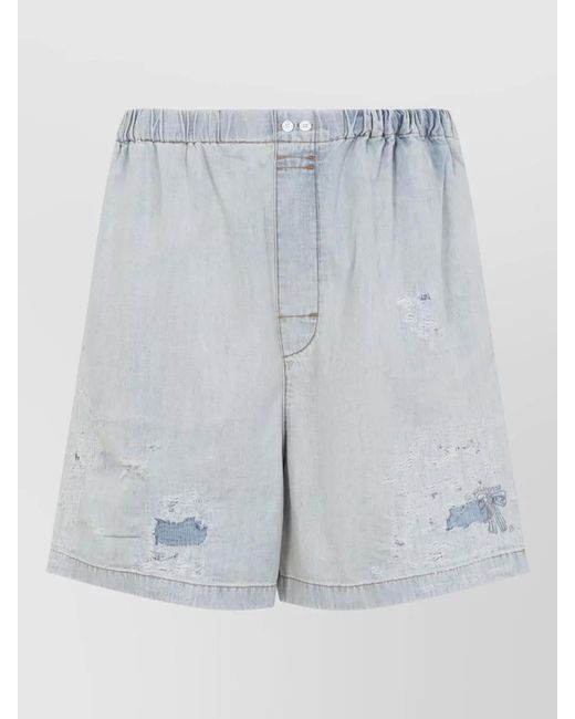 Acne Blue Distressed Denim Shorts Featuring Back Pocket for men