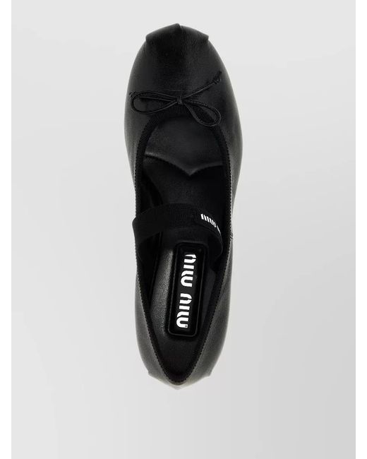 Miu Miu Black Logo Bow Leather Ballet Flats Shoes