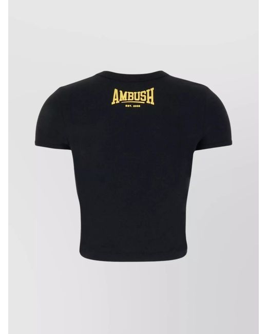 Ambush Blue Cotton Ribbed-Crew-Neck Cropped T-Shirt