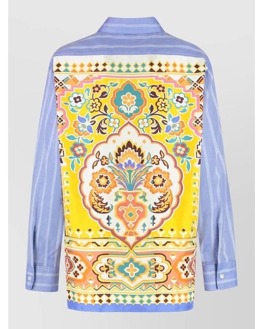 Etro Blue Cotton Shirt Relaxed Fit Striped Pattern