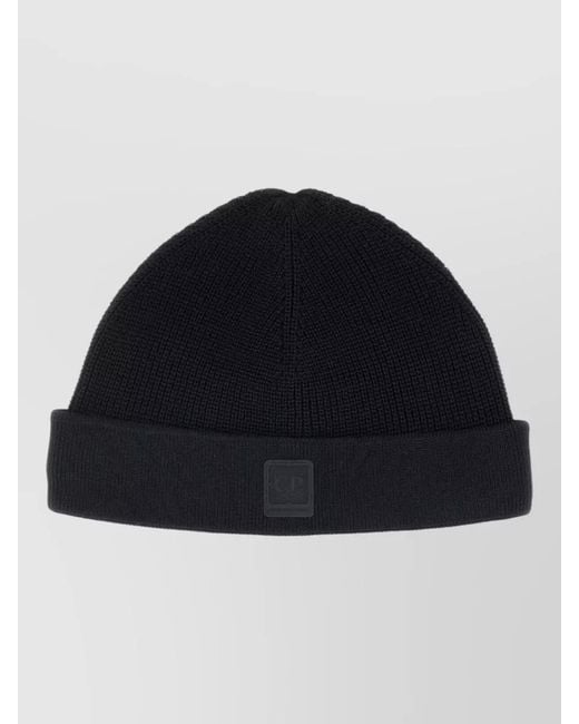 C P Company Blue Wool Knit Beanie Hat Ribbed Turn Up for men