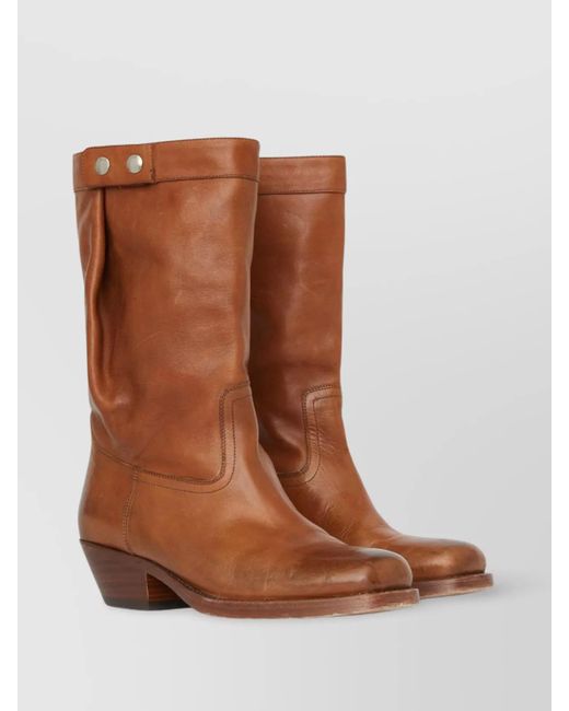 Isabel Marant Brown Calf Leather Draped Ankle Boots