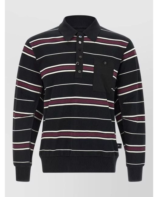 Undercover Blue Striped Long Sleeve Polo Shirt Pocket for men