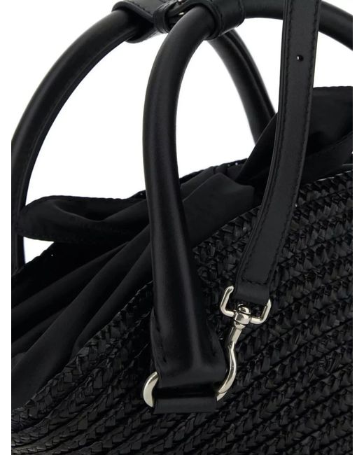 Balenciaga Black Beach Mini Straw Shoulder Bag