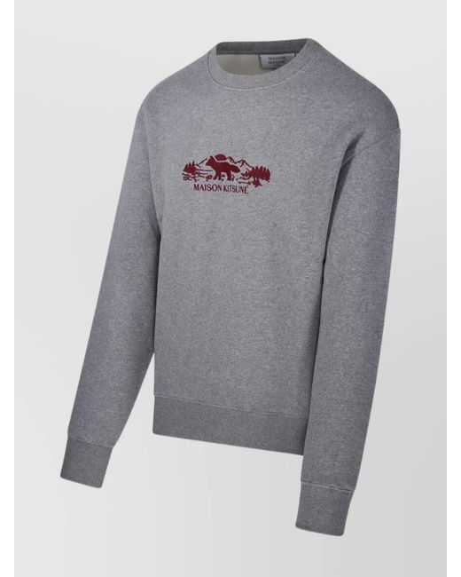 Maison Kitsuné Gray Cotton Crew Neck Long Sleeve Sweatshirt for men