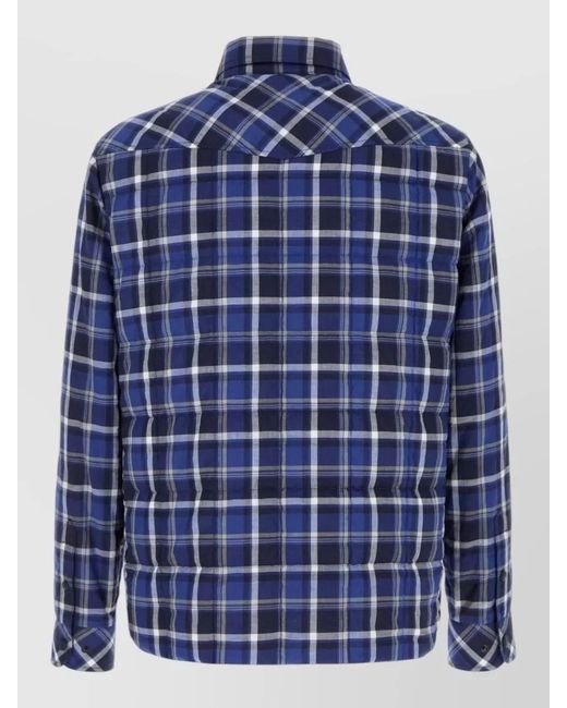 Moncler Blue Checked Stretch Cotton Shirt Long Sleeves for men