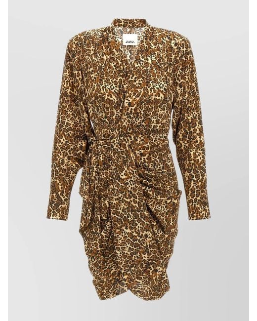 Isabel Marant Natural Silk Leopard-Print Draped Wrap Mini Dress
