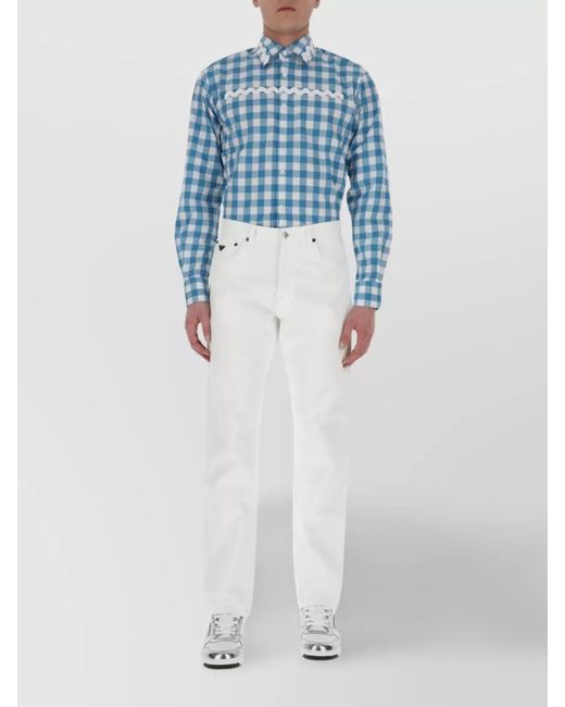 Prada Blue Embroidered Cotton Poplin Shirt for men