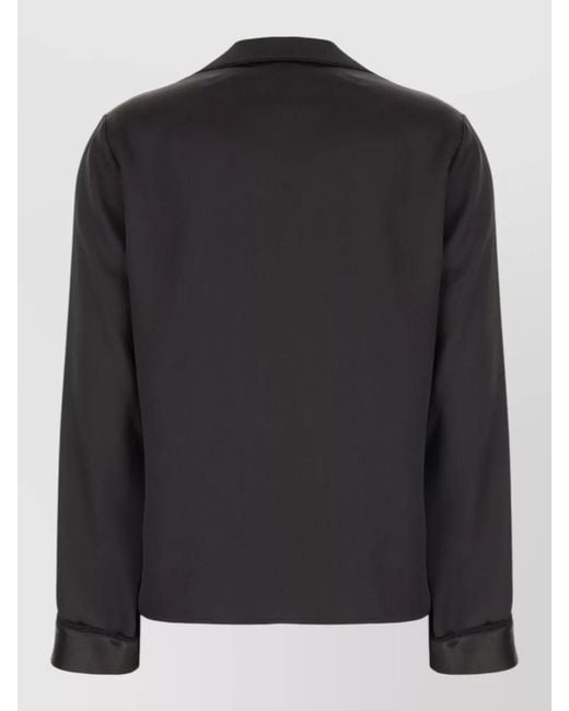 Saint Laurent Black Silk Shirt Long Sleeves Notched Lapels