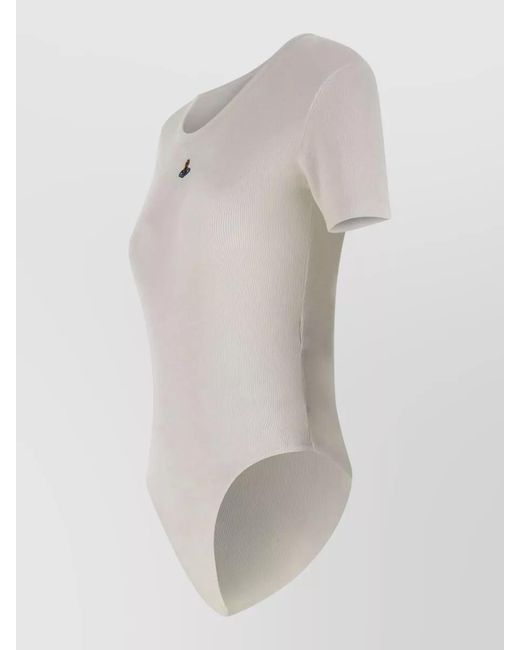 Vivienne Westwood White Crew Neck Top Orb Embellishment Stretch