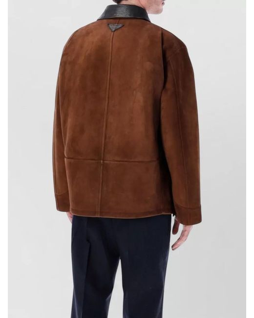 Prada Brown Suede Caban Jacket Vintage Effect Collar for men