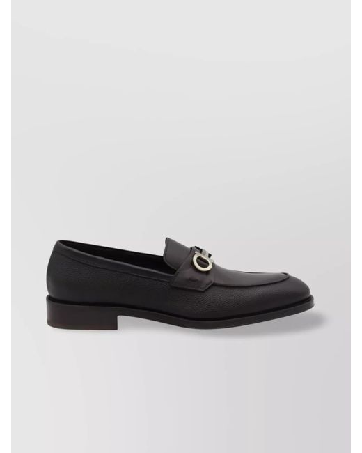 Ferragamo Black Loafers With Round Toe And Metal Buckle for men
