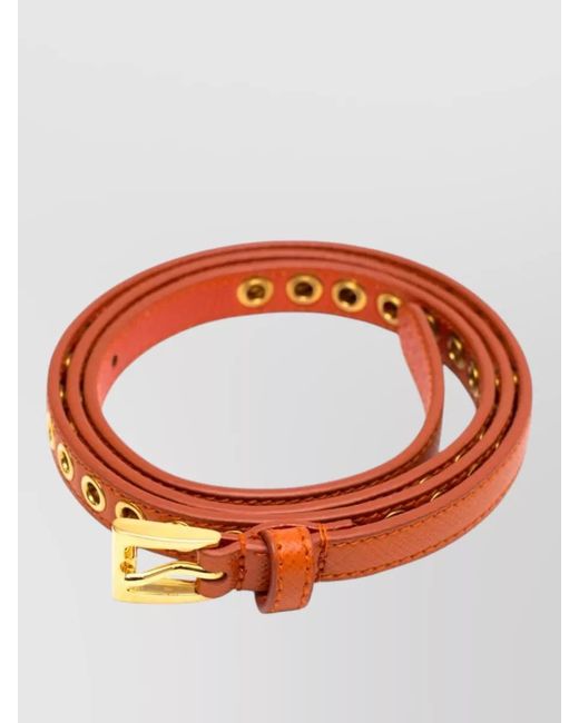 Prada White Skinny Eyelet Leather Belt Adjustable Length