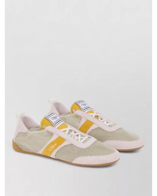 Chloé Natural Kick Sneaker Suede Mesh Rubber Sole Tabs