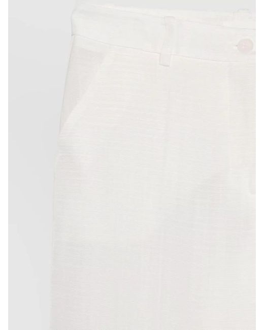 P.A.R.O.S.H. White Straight Trousers Belt Loops Side Pockets