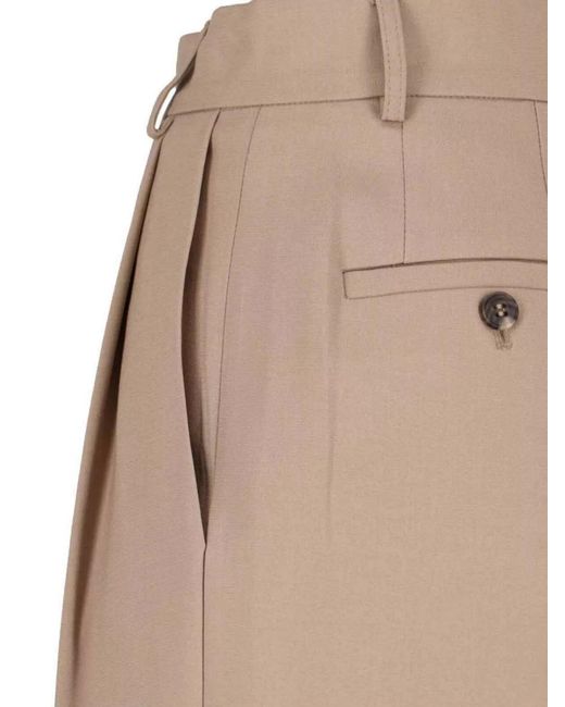 Frankie Shop Natural Straight Trousers With Back Pocket And Pleated Design