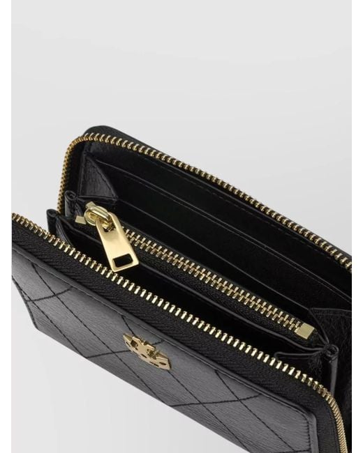 Tory Burch Black Quilted Keyring Card Case Tone