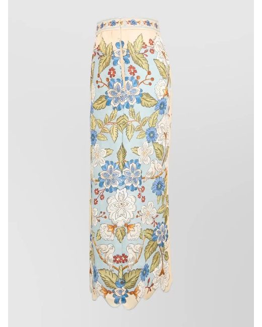 Farm Rio Multicolor Floral High Waist Midi Skirt Scalloped Hem