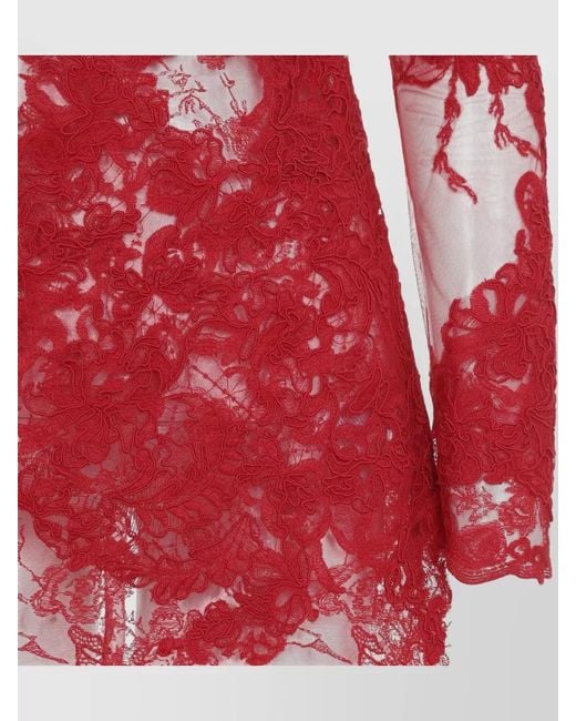 Ermanno Scervino Red Lace Long-Sleeve High-Neck Mini Dress