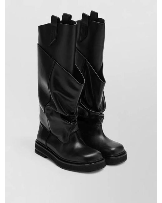 The Attico Black Leather Knee High Boots Flat Sole