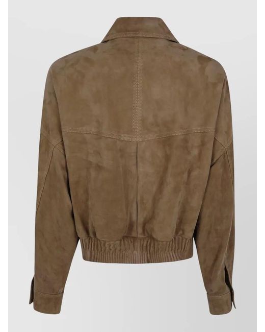 Versace Green Cropped Suede Texture Leather Blouson Jacket