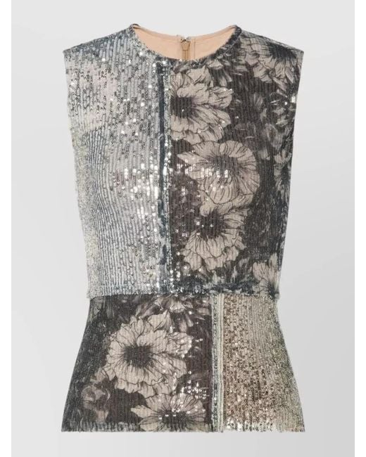 Maison Margiela Gray Sleeveless Dress Draped Skirt Sequin Floral