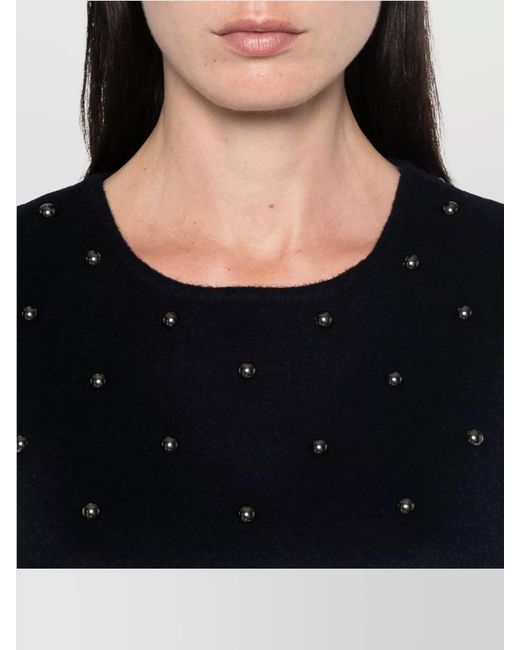 P.A.R.O.S.H. Blue Studded Crew Neck Mini Dress With Brushed Finish