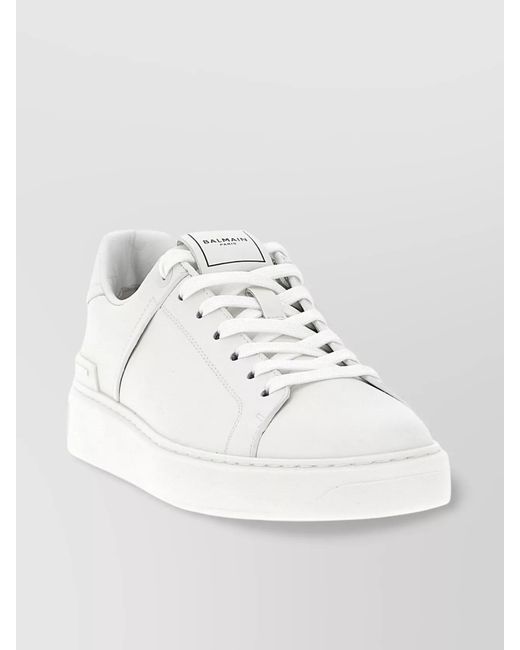 Balmain White Leather Low-Top Sneakers