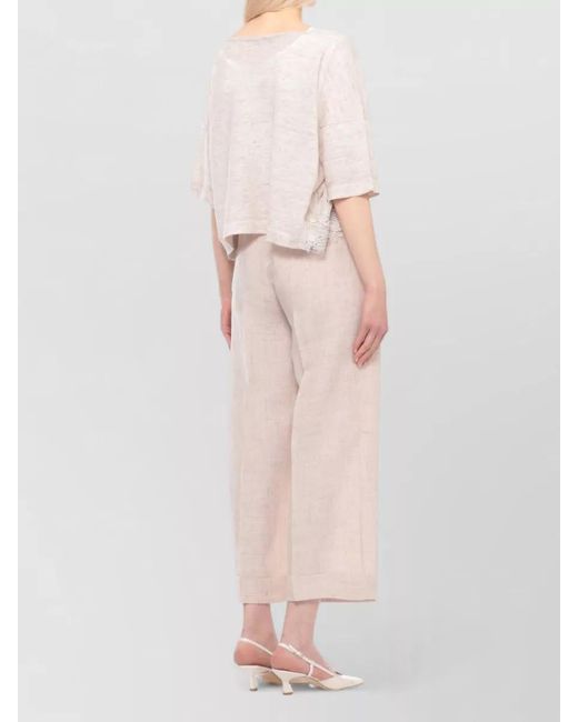 D.exterior White Crewneck Top Lace Hem Short Sleeves