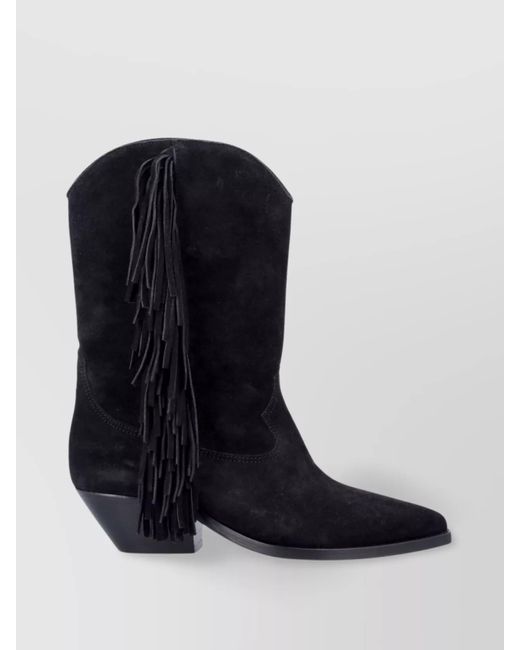 Isabel Marant Black Fringed Suede Lace-Up Block Heel Shoes