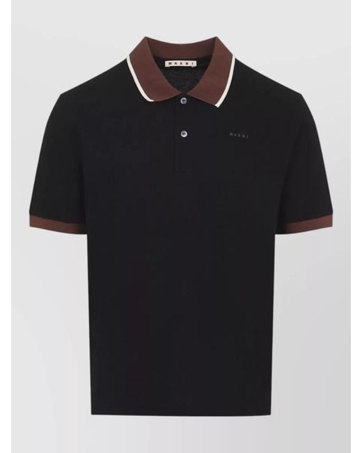 Marni Black Cotton Piqué Polo Shirt Pointed Collar for men