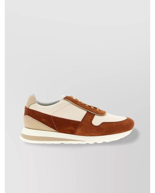 Brunello Cucinelli Brown Suede Rubber Sole Leather Sneakers for men
