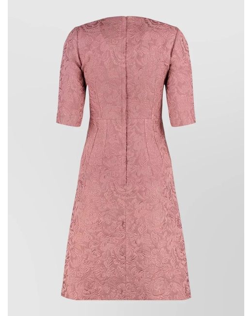 Dolce & Gabbana Pink Floral Jacquard Dress Three Quarter Sleeves