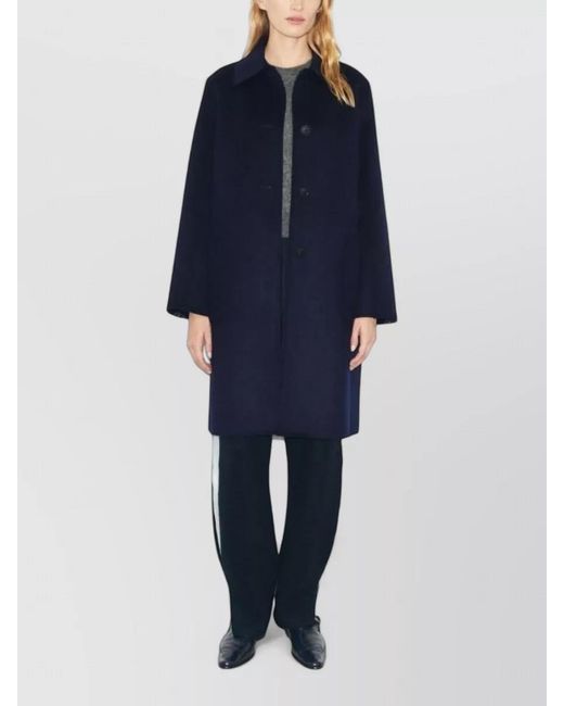 Tory Burch Blue Long Reversible Wool Coat Collared Neck