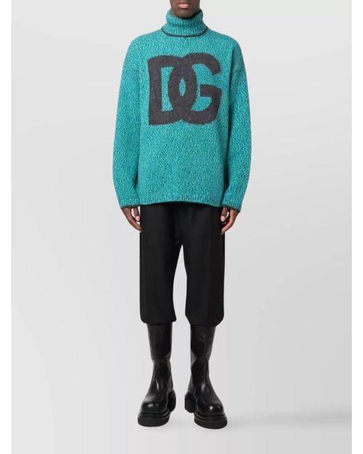 Dolce & Gabbana Green Ribbed Mélange Roll Neck Wool Jumper for men