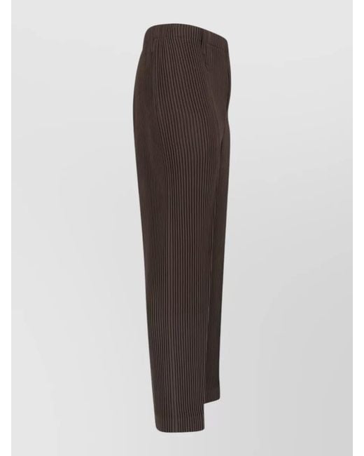 Homme Plissé Issey Miyake Brown Tailored Straight Pants Pleats Pockets Buttons for men