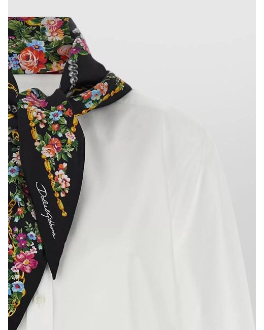Dolce & Gabbana White Silk Scarf Long-Sleeve Shirt