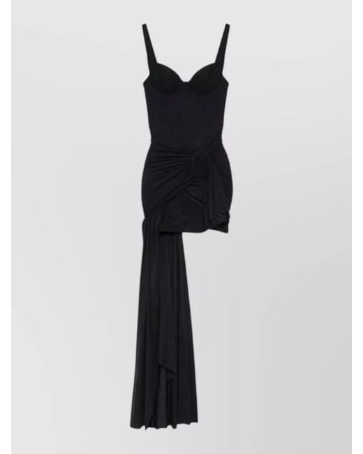 Balenciaga Black Asymmetric Draped Sleeveless Fitted Bodice Dress Maxi