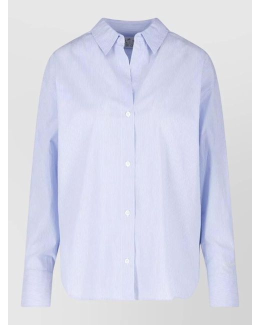 Mc2 Saint Barth Blue Straight Shirt Long Sleeves Striped Collar Embroidered