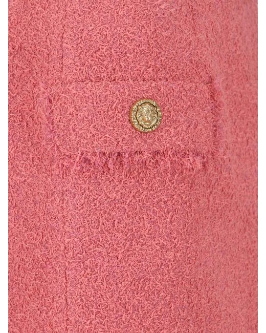 Balmain Pink Midi Knee Skirt Front Pockets Hardware