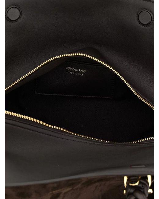Ferragamo Black Scarf Th S Shoulder Bag Suede Braid
